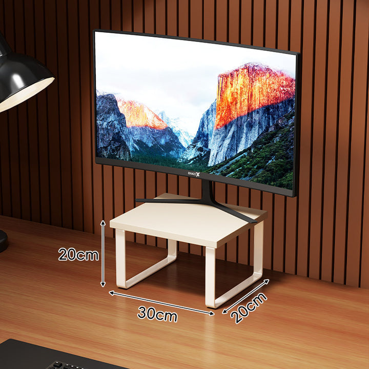 Compact Wooden Monitor Riser with Metal Frame and Under-Shelf Storage