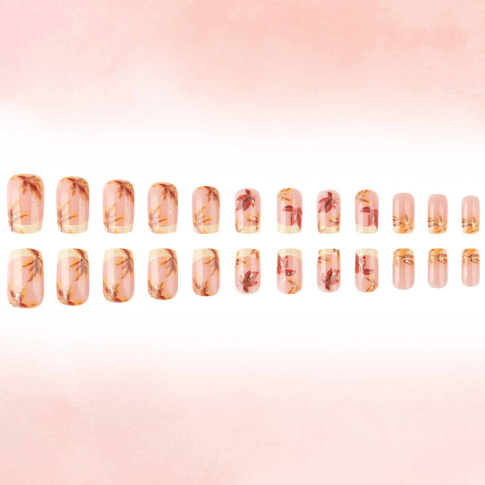 Artistic Press-On Nail Set with Floral Accents Stornfield