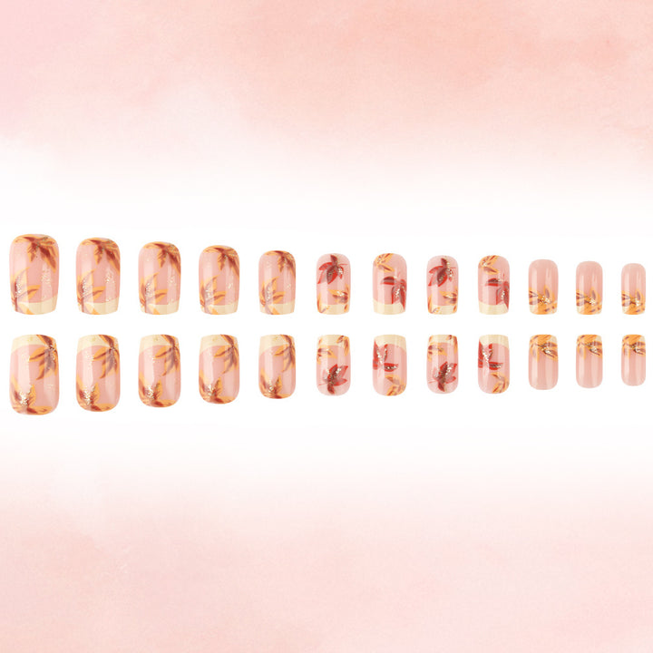Artistic Press-On Nail Set with Floral Accents Stornfield