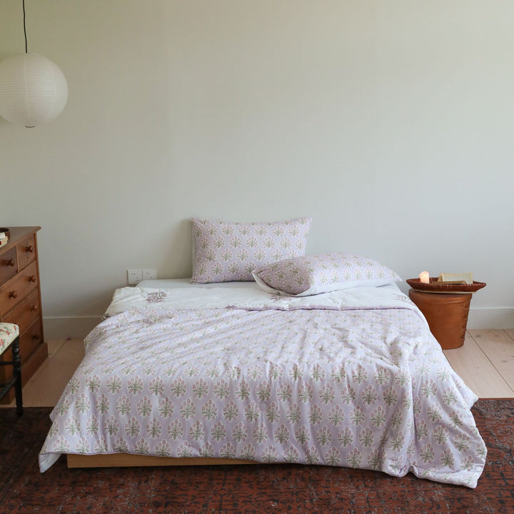 Botanical Reversible Cotton Sateen Duvet Cover Set with Matching Pillowcases