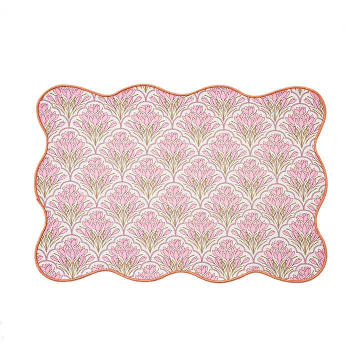 Shaped placemat made of cotton blend with pomegranate and parrot motif
