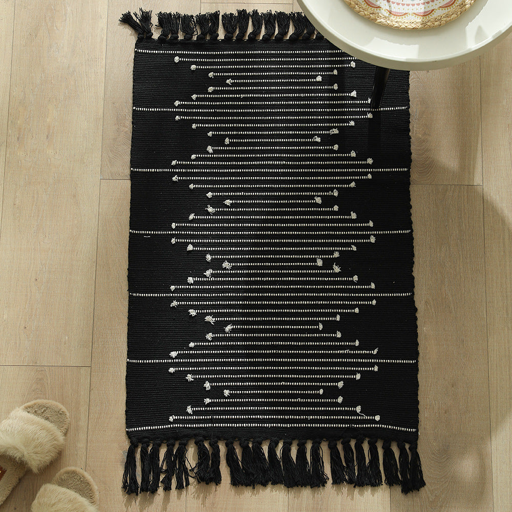 Cotton runner rug with fringes and geometric texture pattern Stornfield