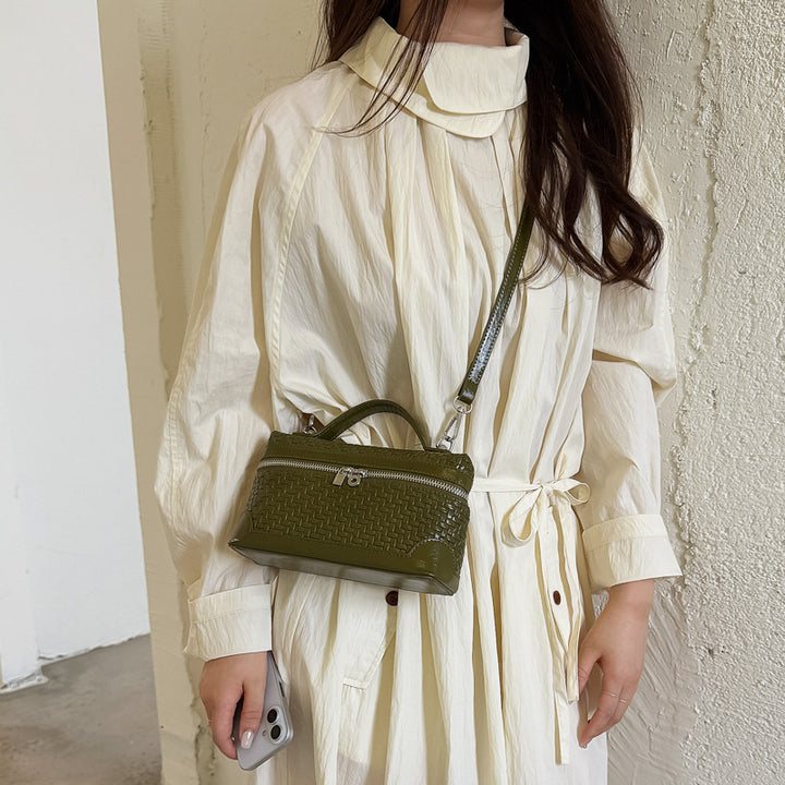 Woven Leather Cosmetic Handbag