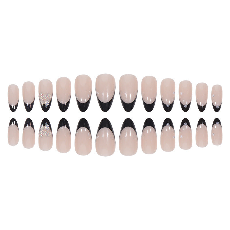 Elegant Stiletto Press-On Nail Art Set with Decorative Floral and Rhinestone Accents Stornfield