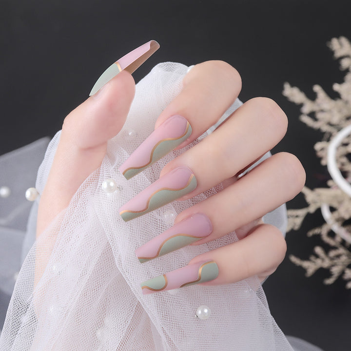Long Elegant Press-On Nail Set with Wave Design Stornfield