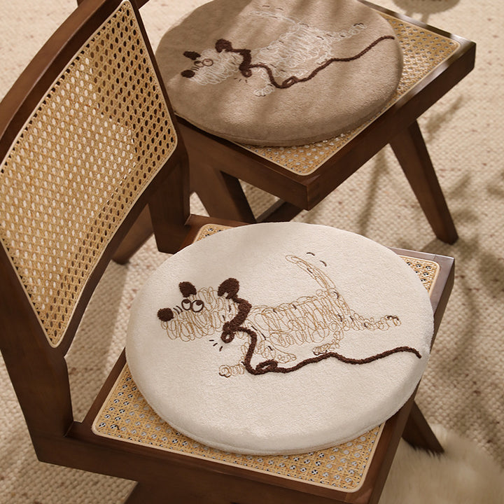 Round seat cushion with embroidered cat motif and soft microfiber cover Stornfield