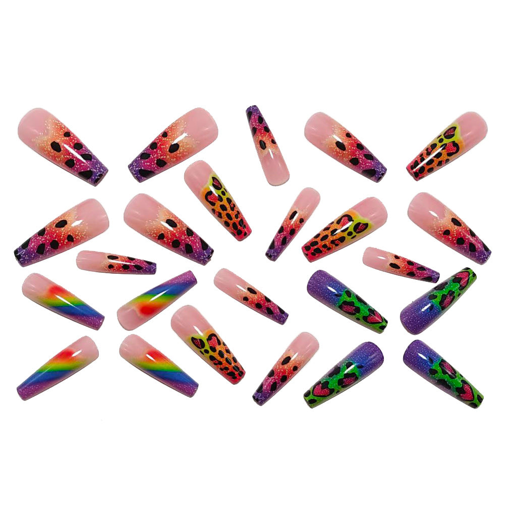 Artificial nails with colorful leopard patterns and glitter effects Stornfield