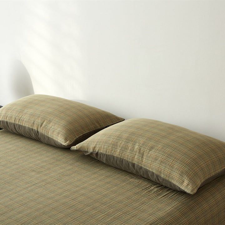 Plaid Brushed Cotton Sheet Set with Deep-Pocket Fitted Sheet & Envelope Pillowcases