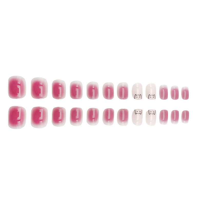 Artificial nails with elegant ombre effect and playful cat design Stornfield
