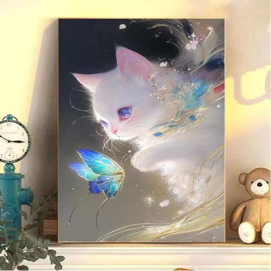 Enchanting Cat and Butterfly Art Print Stornfield