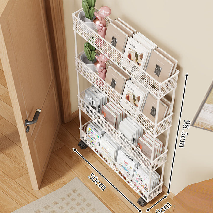 Slim Four-Tier Metal Mesh Narrow Bookshelf Organizer