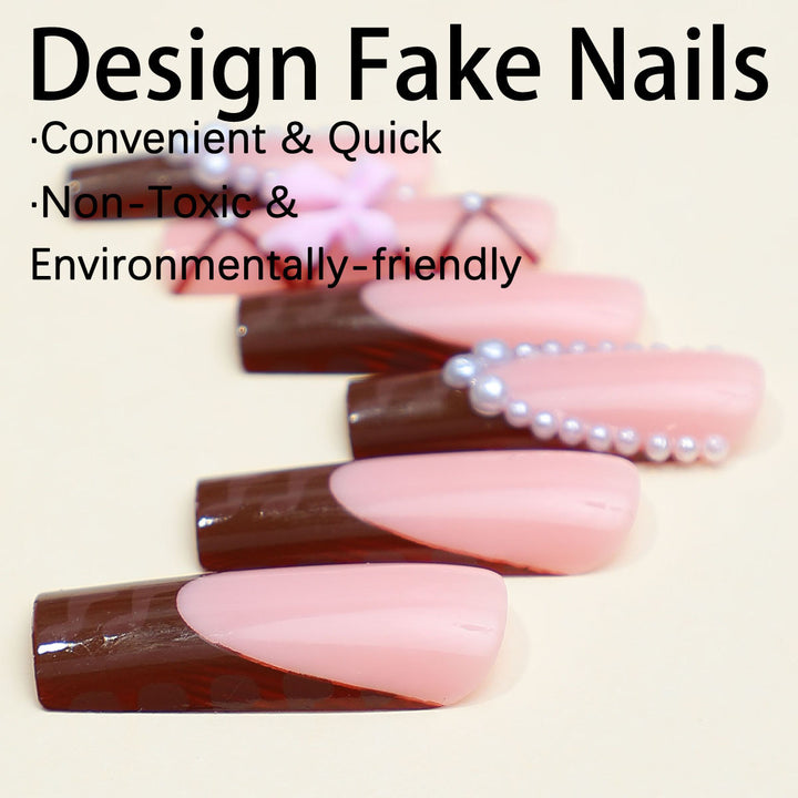 Artificial nail set with stylish 3D bow details and elegant shine Stornfield