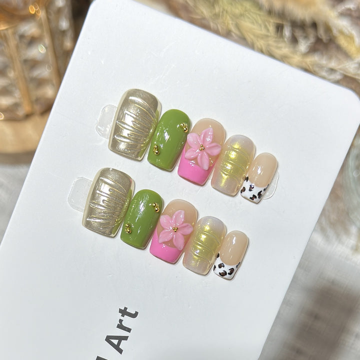 Designer Floral Acrylic Press-On Nail Set Stornfield