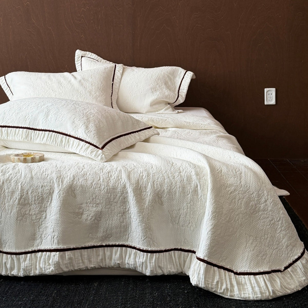 Quilted Ruffle-Trim Bedspread and Pillow Sham Set