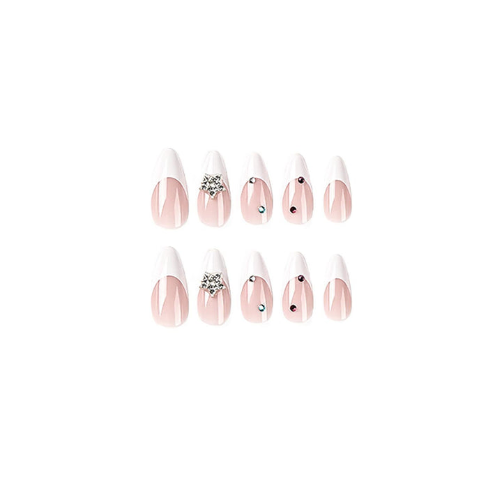 Artificial nail set with elegant French tips and sparkling accents Stornfield