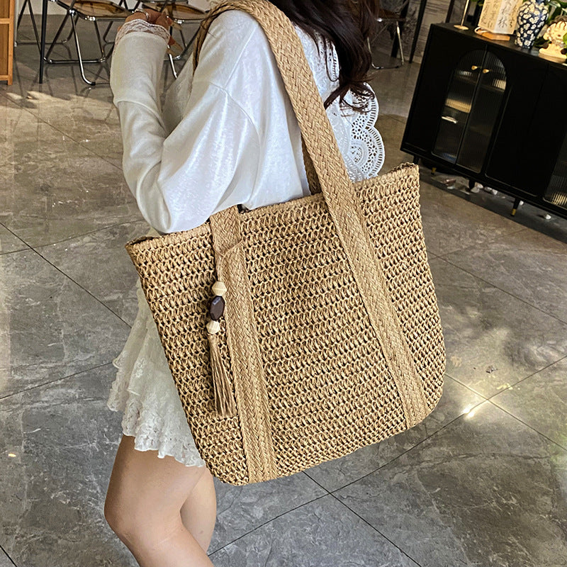Handwoven Straw Beach Tote Bag