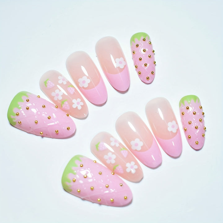 Creative Strawberry-Themed Press-On Nail Art Set Stornfield
