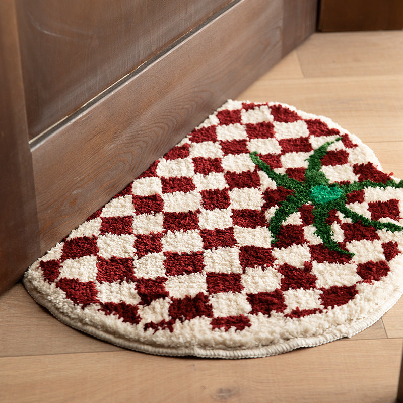 Round Chenille Bath Mat with Playful Strawberry Design