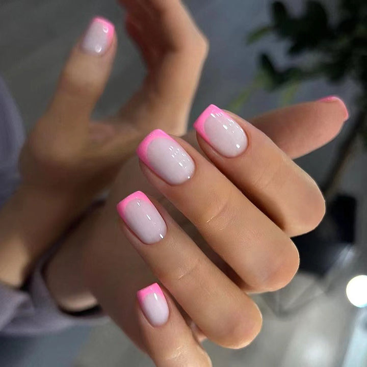 Artificial nail set with luxurious French design and creative neon accents Stornfield