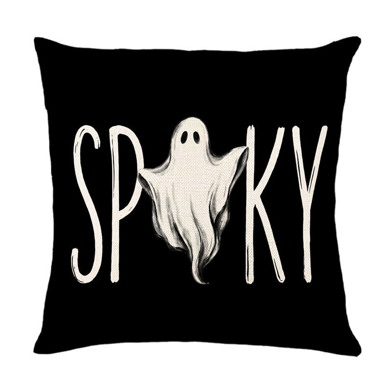 Halloween Ghost Cotton-Linen Square Throw Pillow Covers Set with Hidden Zipper