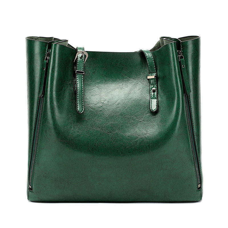 Versatile Leather Tote Bag with Zippered Pockets