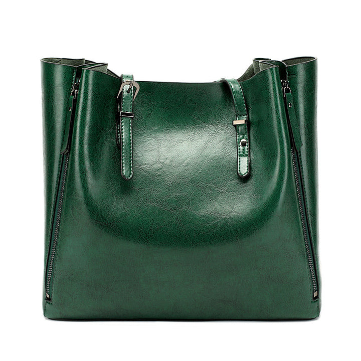 Versatile Leather Tote Bag with Zippered Pockets