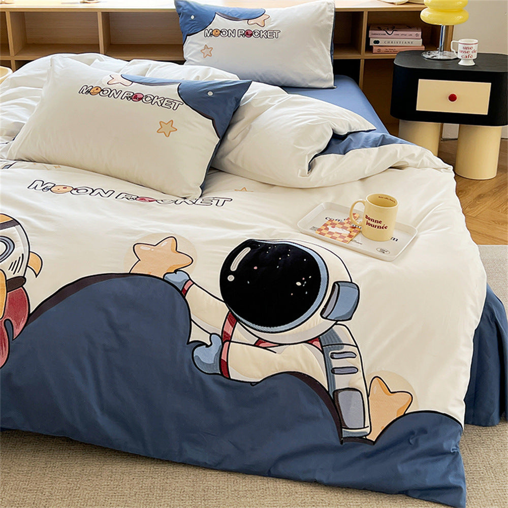 Children's Space-Themed Cotton Duvet Cover and Pillowcase Set