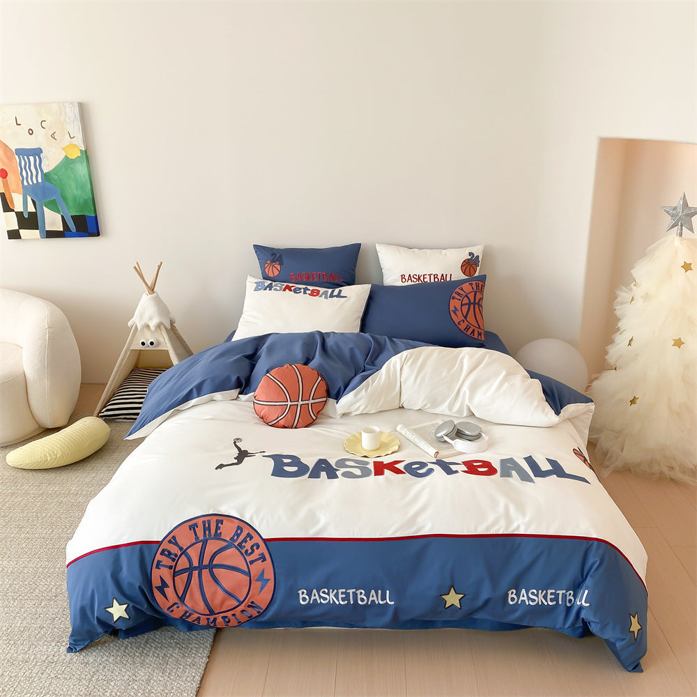 Basketball-Themed Cotton Sateen Duvet Cover Bedding Set with Printed Pillow Shams