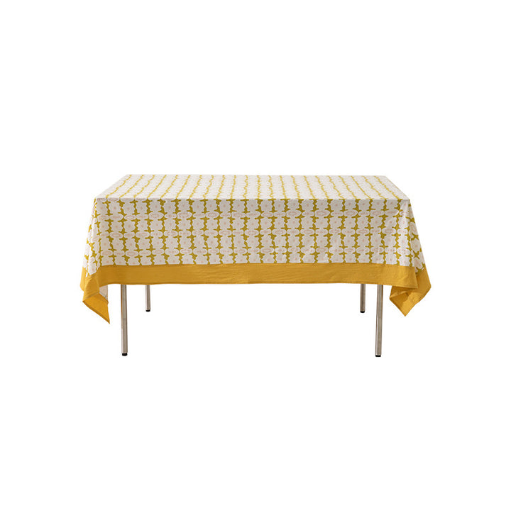 Rectangular printed tablecloth with wide hem and geometric pattern
