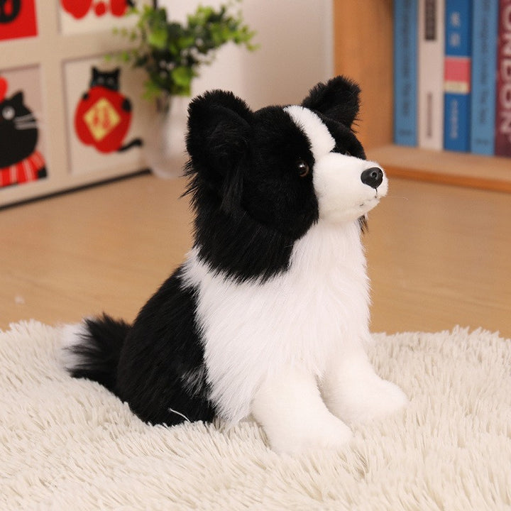 Realistic Seated Border Collie Plush Toy with Long Soft Fur Stornfield
