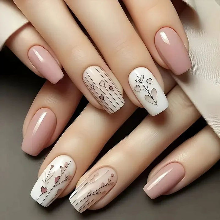 Elegant Heart-Themed Acrylic Nail Art Stornfield