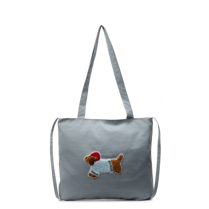 Cute Cartoon Dog-Themed Canvas Tote Bag