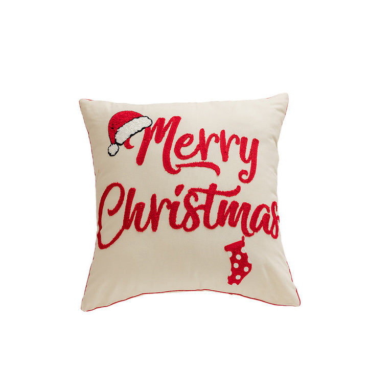 Festive Embroidered Chenille Square Throw Pillow Cover with Hidden Zipper and Piped Edge
