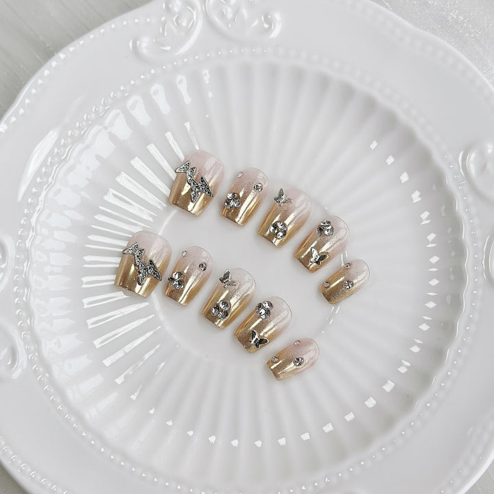 Decorative Rhinestone-Embellished Press-On Nail Set