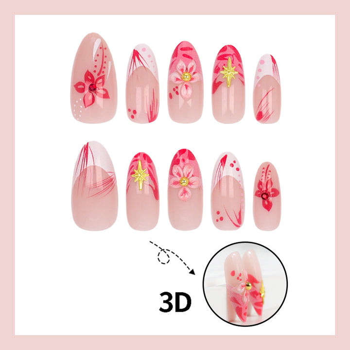 Artificial Nail Set with Floral Designs and 3D Decorations Stornfield