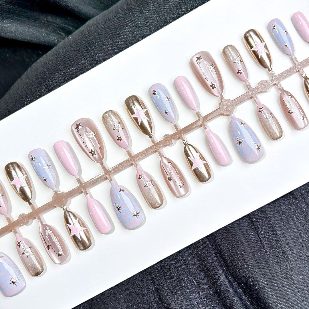 Artistic Star-Embellished Press-On Nail Set