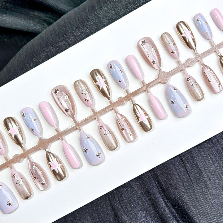 Artistic Star-Embellished Press-On Nail Set