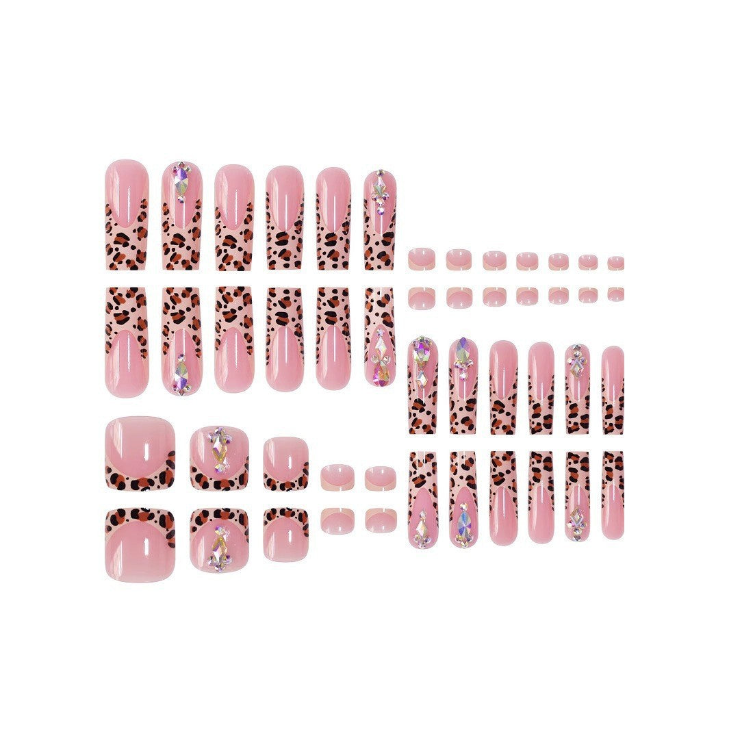 Artistic 3D Decorative Press-On Nail Set with Animal Print Accents Stornfield