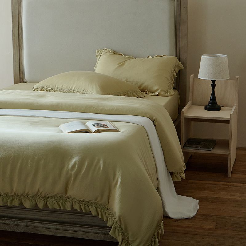 Ruffled Washed Linen-Feel Duvet Cover Set with Pillow Shams & Bedskirt