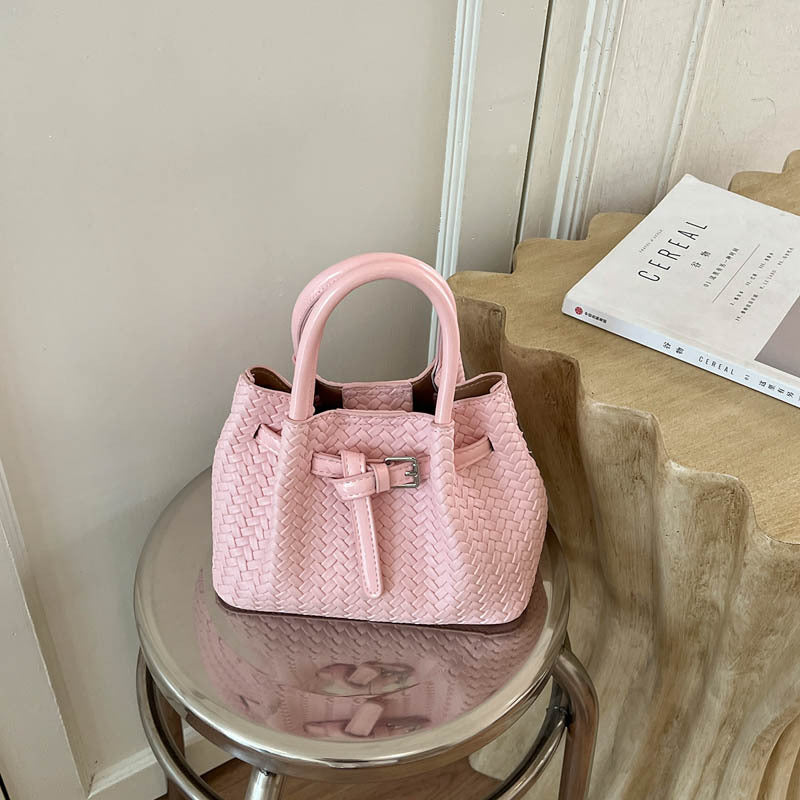 Woven Leather Handheld Tote