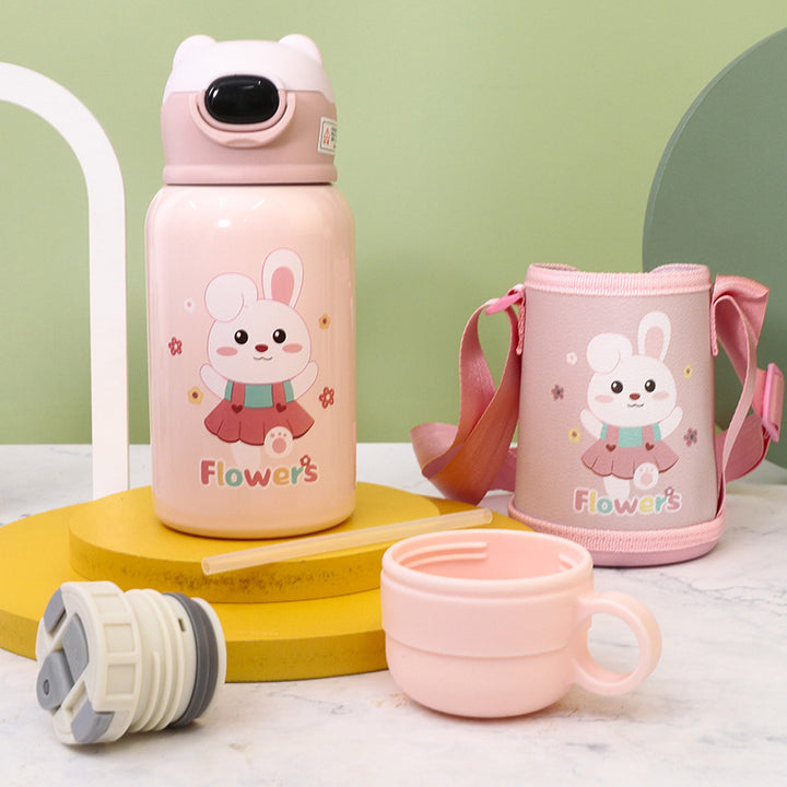 Women's Insulated Water Bottle with Cute Rabbit Design and Practical Carry Strap Stornfield