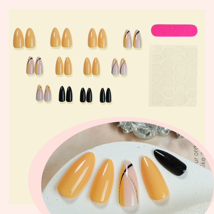 Acrylic Nail Set with Creative Gradient and Elegant Lines Stornfield