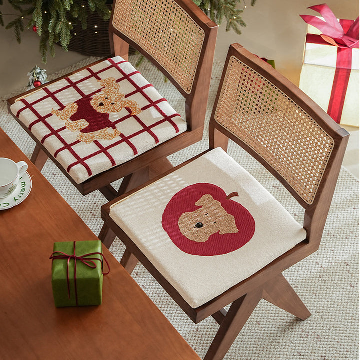 Fabric hanging pillow with apple and dog appliqué and hanging loops Stornfield