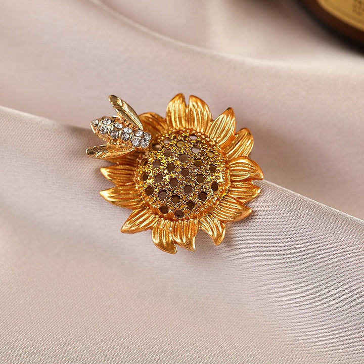 Elegant sunflower brooch with crystals Stornfield