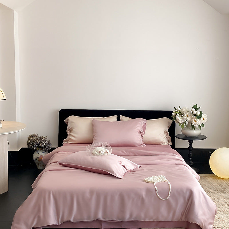 Luxury Satin Bedding Set with Duvet Cover Pillowcases and Fitted Sheet