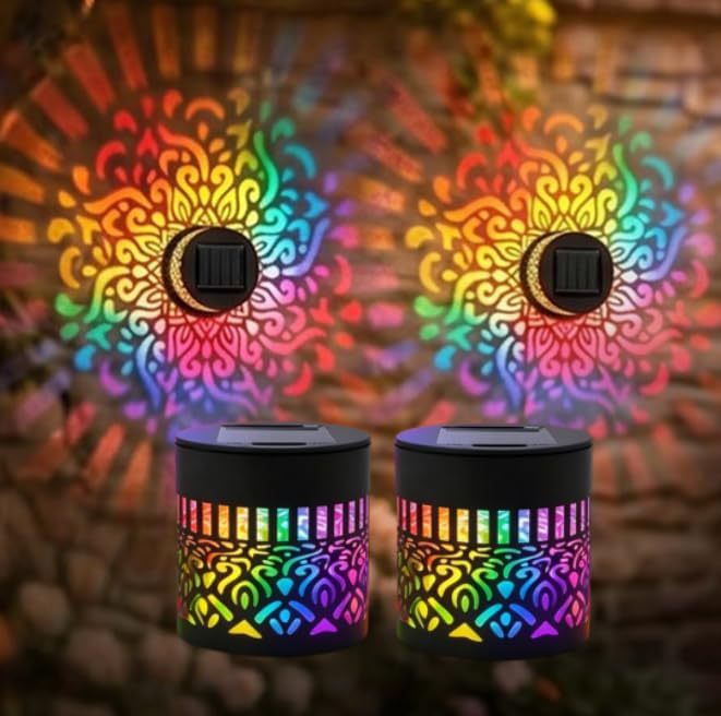 Outdoor Mandala Solar Projection Wall Lights With Patterned Metal Casing And Automatic Dusk-To-Dawn Sensor Stornfield
