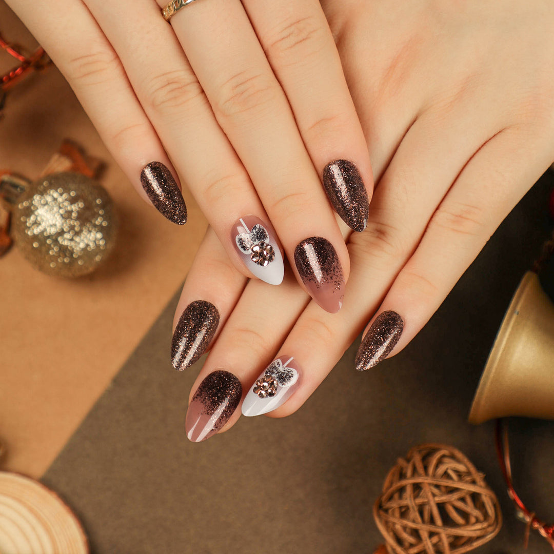Artful Nail Extensions with Glitter and Heart Motif Stornfield