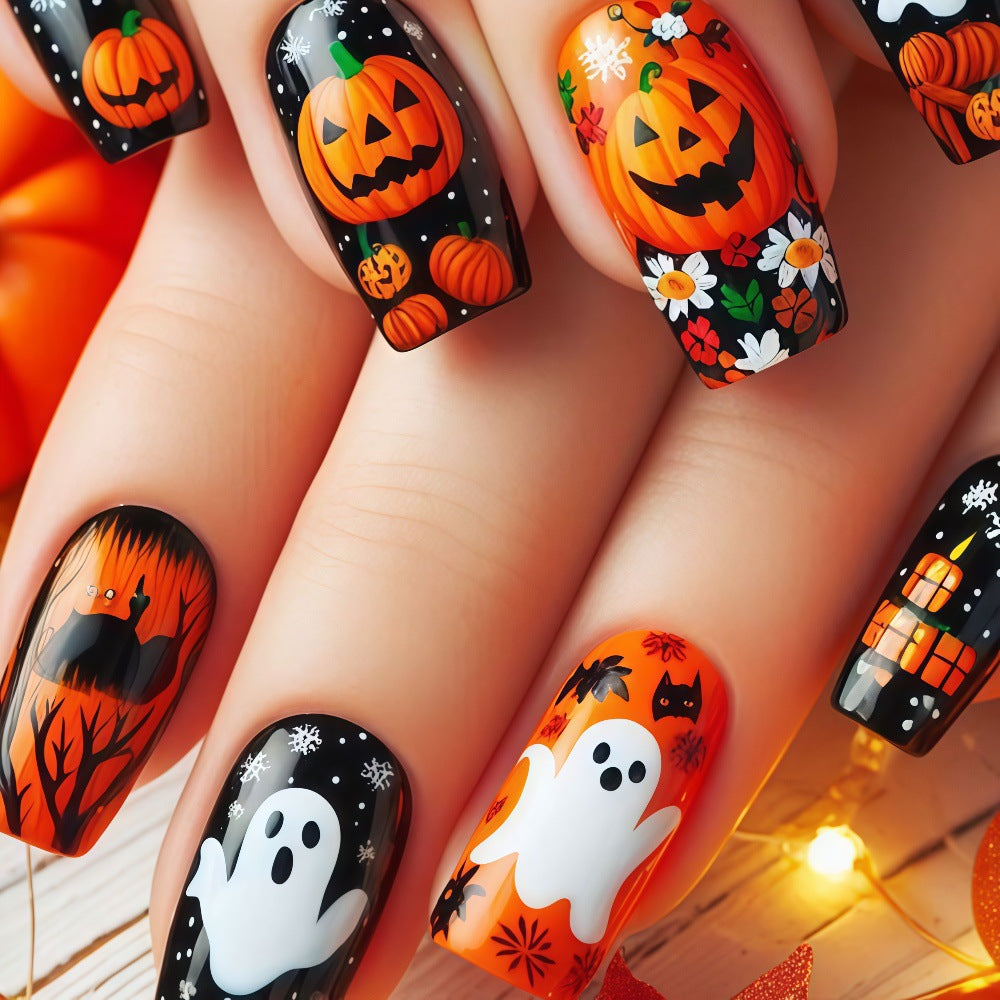Creative Halloween Art Nails with Ghost and Pumpkin Design Stornfield