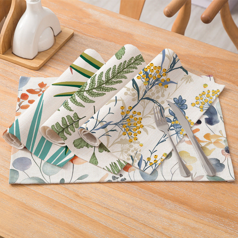 Botanical Printed Cotton-Linen Rectangular Dining Placemat with Non-Slip Backing