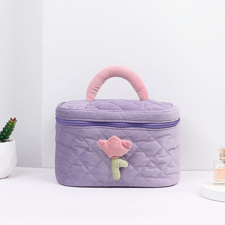 Floral Embellished Quilted Cosmetic Storage Case